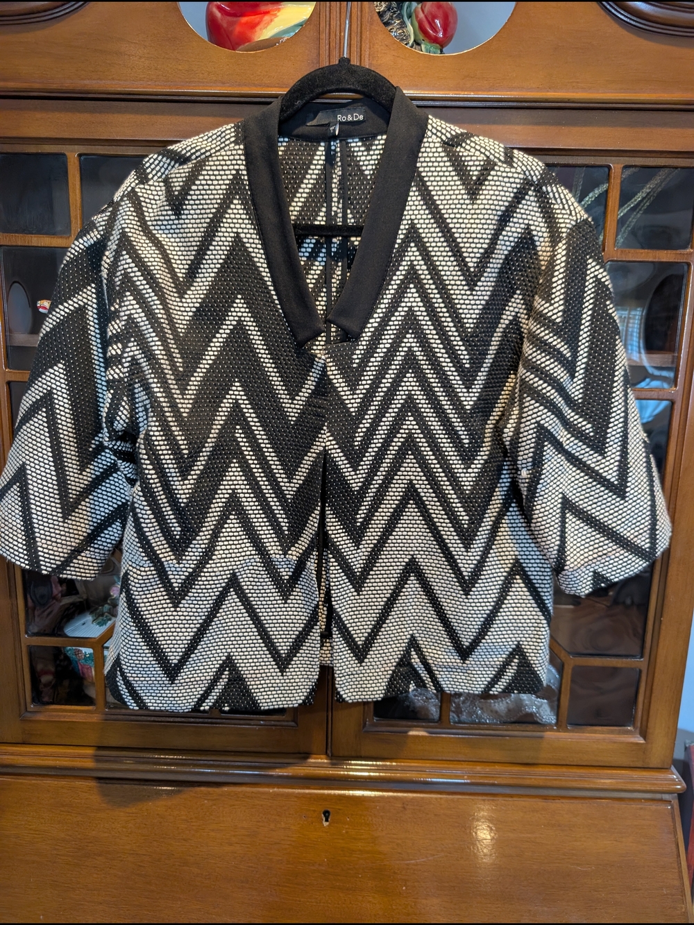 Ro & De Black and White Chevron Button-Front Knit Top